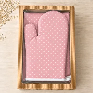 Set Růžový puntík (2 chňapky + zástěra)