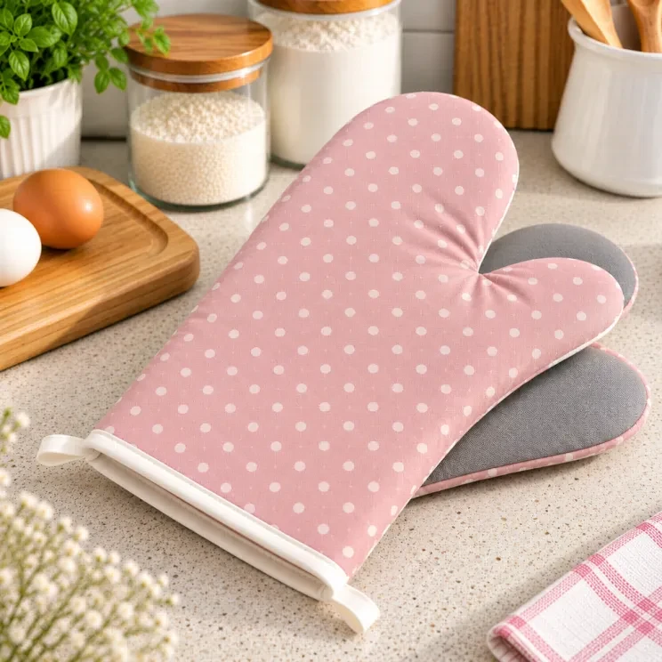 Set Růžový puntík (2 chňapky + zástěra)