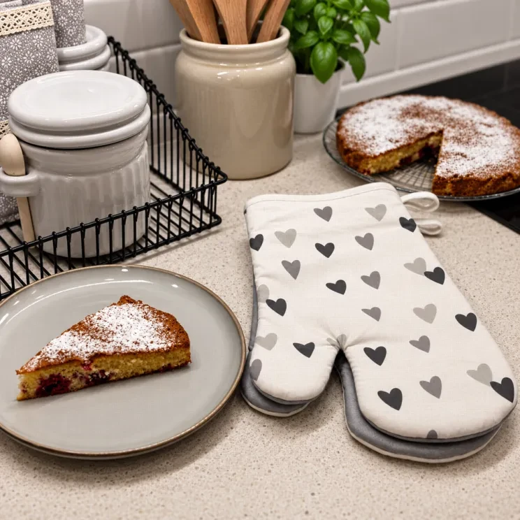 Set Srdíčka šedá (2 chňapky + zástěra)