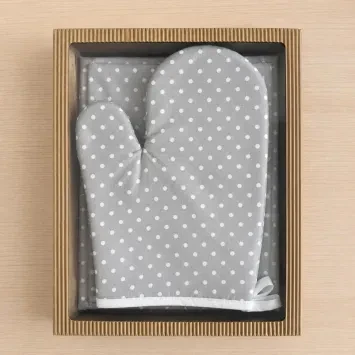 Set Šedý puntík (2 chňapky + zástěra)